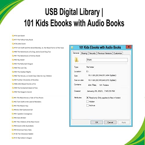 הספרייה הדיגיטלית של USB | 101 ספרים אלקטרוניים לילדים עם ספרי שמע בכונן הבזק USB | מתנת תולעת ספרים אלקטרונית